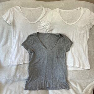 Caslon V-Neck Short Sleeve Pocket T-Shirts (3 pack: 2 white, 1 gray)